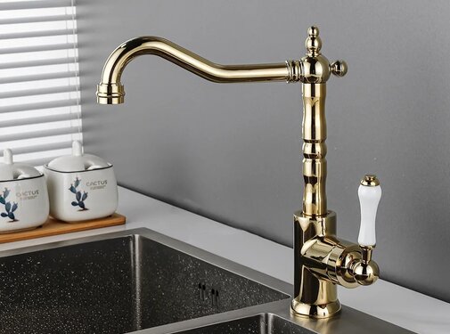 VALISA Nostalgische wastafelkraan met porseleinen hendel goud gepolijst