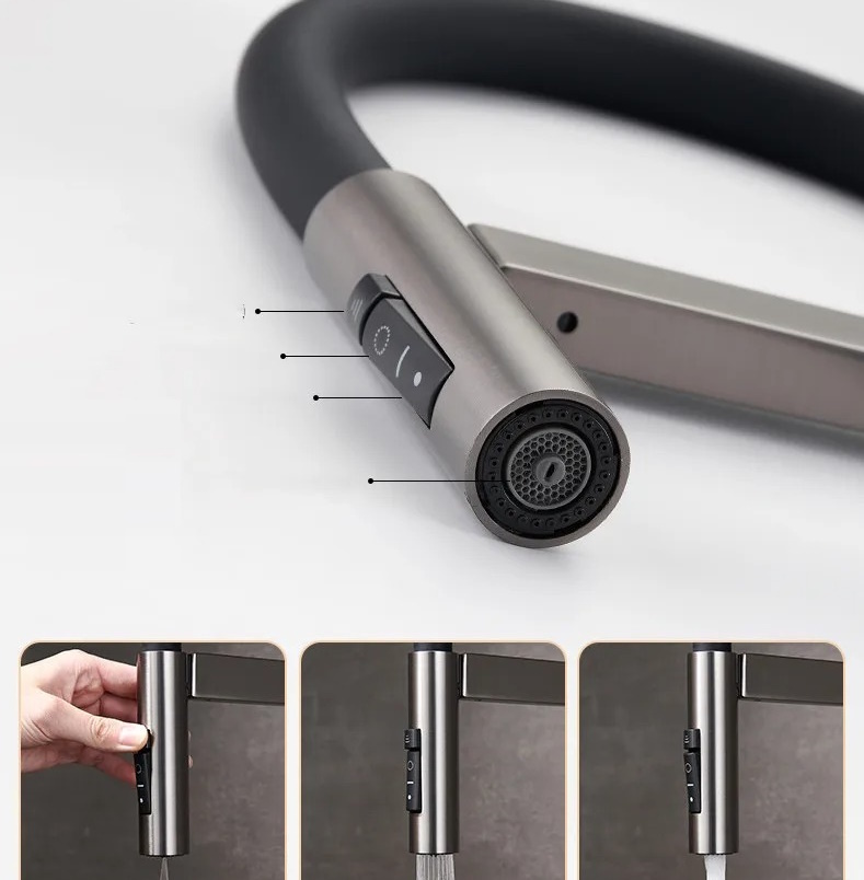 Shop nu deze Nieuwe keuken mengkraan met magnetische sluiting 360 graden rotatie pull down modern geborsteld nikkel op Valisa.nl