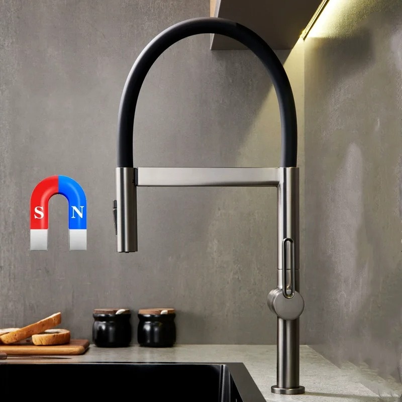 Shop nu deze Nieuwe keuken mengkraan met magnetische sluiting 360 graden rotatie pull down modern geborsteld nikkel op Valisa.nl