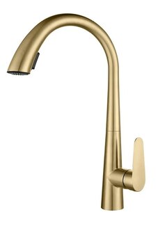 VALISA Modern hoog gebogen pull down keuken mengkraan met 2 functies geborsteld goud