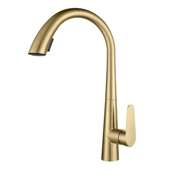 VALISA Modern hoog gebogen pull down keuken mengkraan met 2 functies geborsteld goud