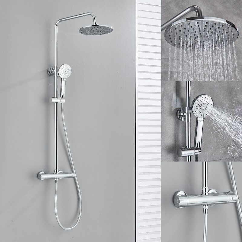 Shop nu deze 8 inch regendouche thermostaat kraan set bad douche chroom op Valisa.nl