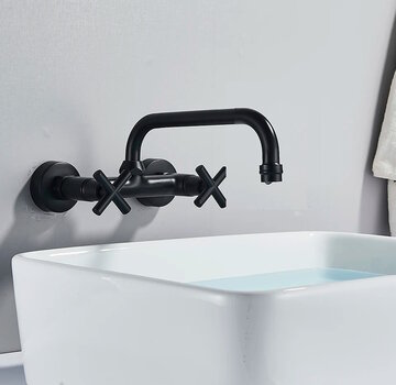 VALISA Wandkraan Mat Zwarte Mengkraan Draaibare Uitloop Style 2 -17cm recht