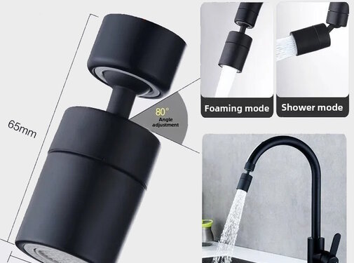 VALISA 360 ° Roterende keukenkraan sproeikop adapter 2-standen verstelbare zwart