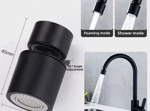 VALISA 360 ° Roterende sproeikop wastafelkraan adapter 2-standen verstelbare zwart