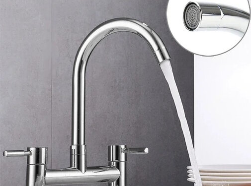 VALISA Moderne dubbele hendel keukenkraan met draaibare uitloop chroom brugkraan HOH 15cm