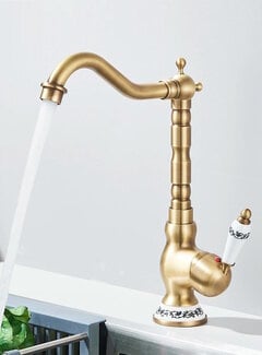 VALISA Retro wastafelkraan messing antiek brons hoog met porselein