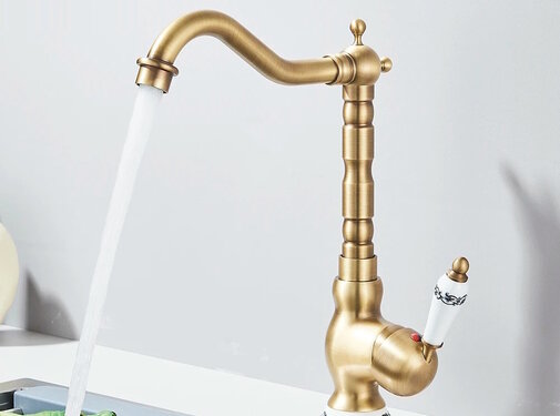 VALISA Retro wastafelkraan messing antiek brons hoog met porselein