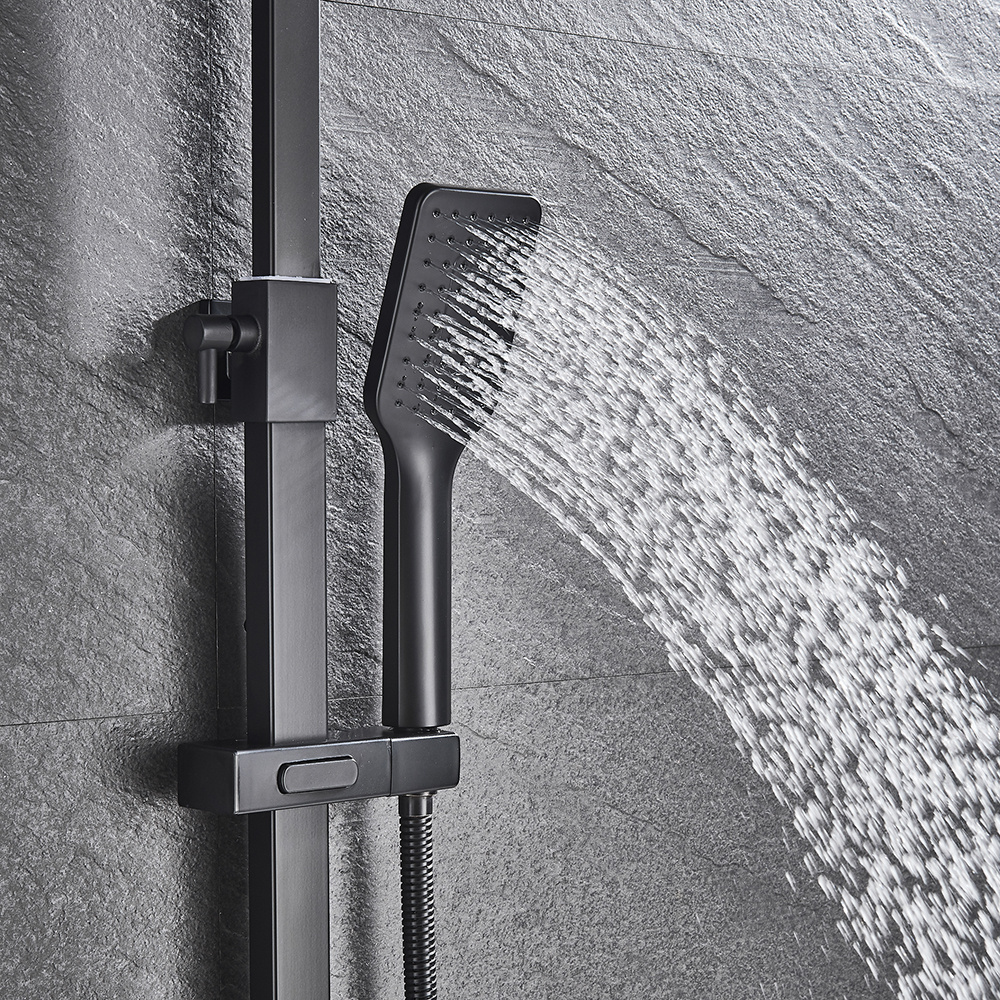 Shop nu deze Luxe mat zwarte thermostaat regendouche met schapje op Valisa.nl