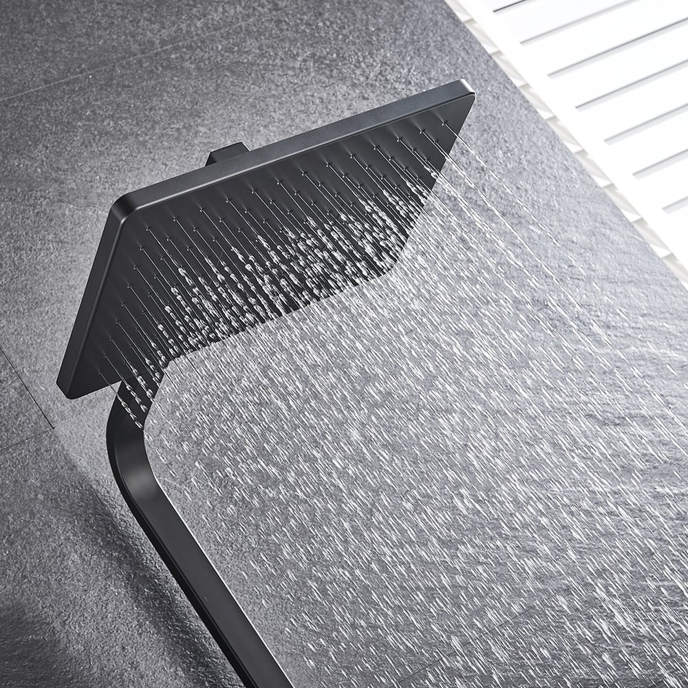 Shop nu deze Luxe mat zwarte thermostaat regendouche met schapje op Valisa.nl