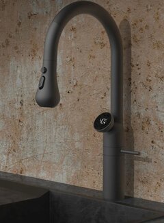 VALISA Luxe design keukenkraan met LED temperatuur display mat zwart