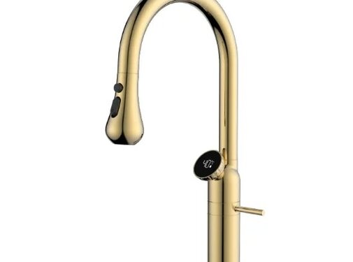 VALISA Luxe design keukenkraan met LED temperatuur display goud gepolijst