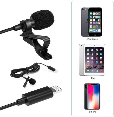 platform radiator Verbazing Microfoon voor iPad en iPhone - Lightning Aansluiting met Lavalier Lapel  clip mic recording, 145cm kabel lengte - Trendtrading