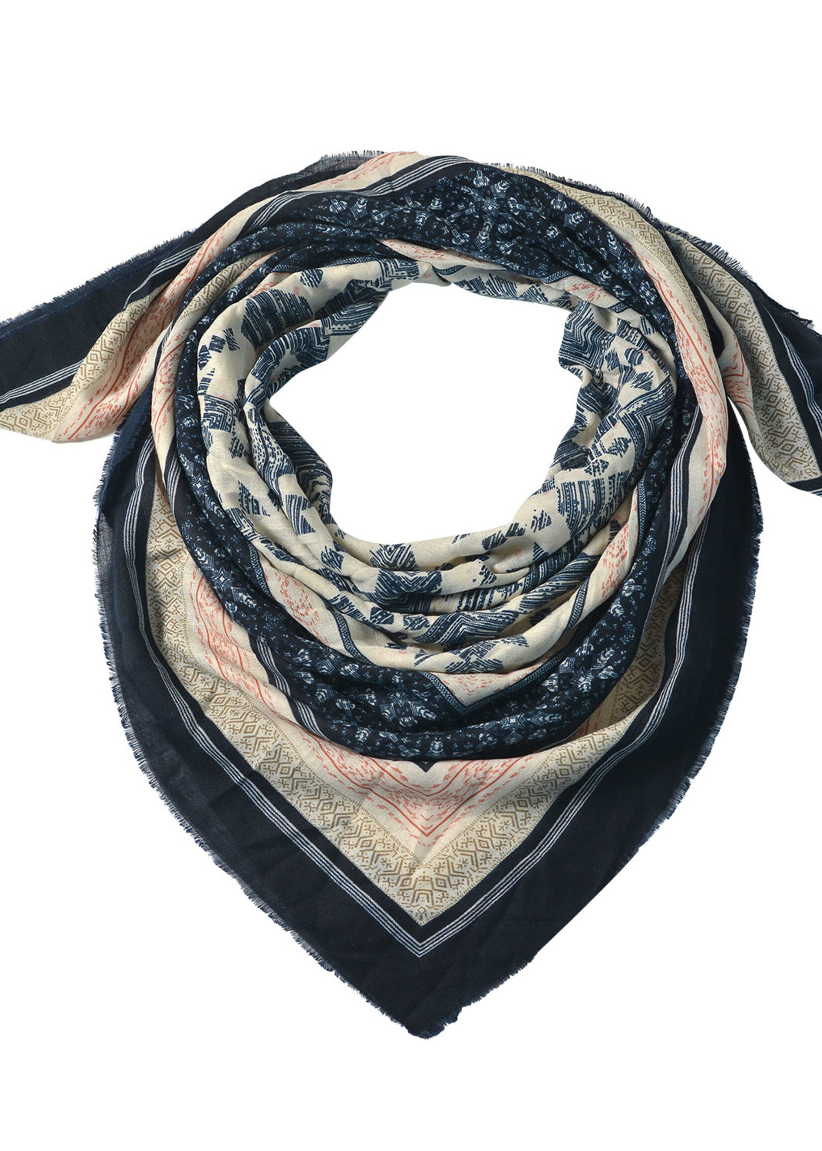 Clayre & Eef Sjaal 140*140 cm blauw JZSC0546BL