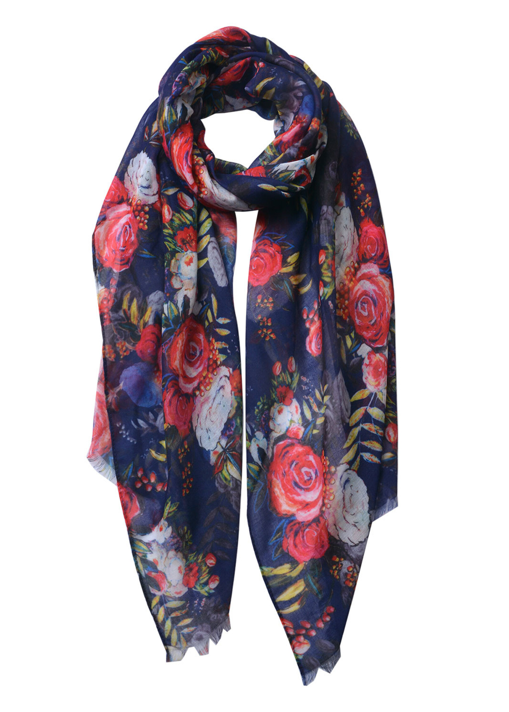 Clayre & Eef Sjaal 70*180 cm blauw MLSC0437BL