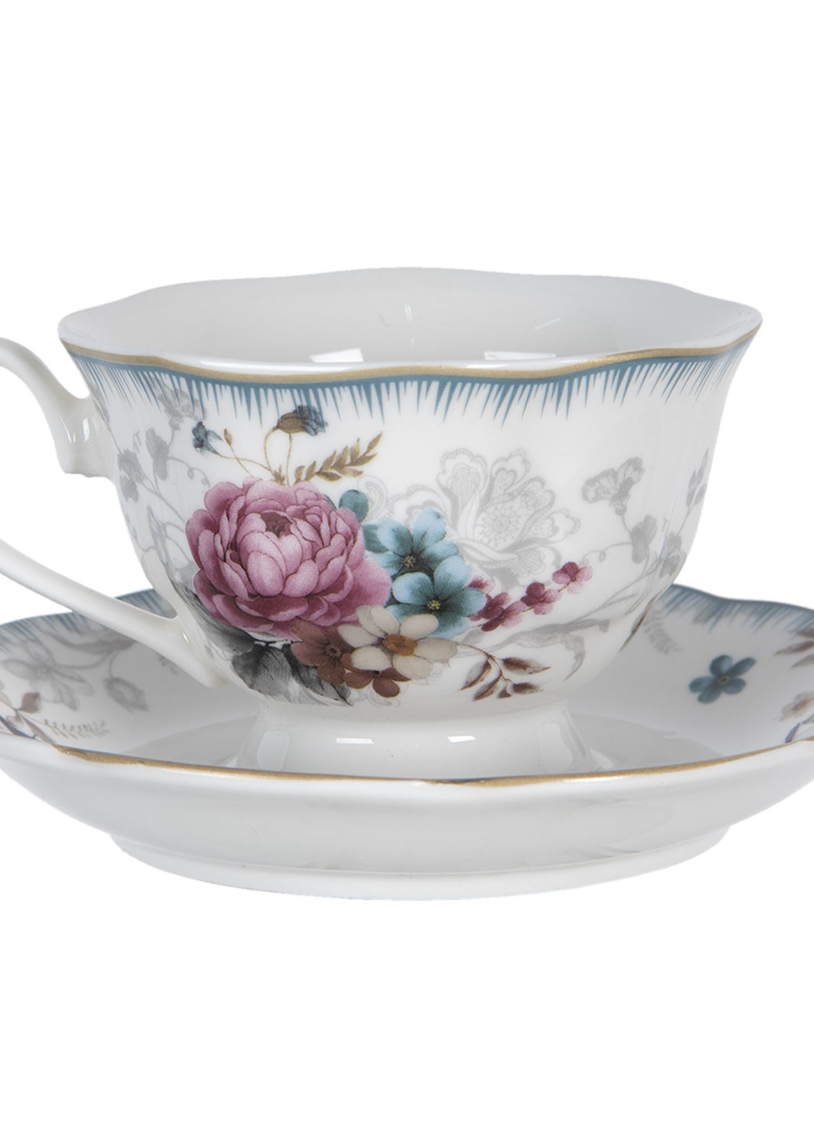 Clayre & Eef Kop en schotel 12*9*7 / Ø 14*2 cm / 220 ml PIRKS