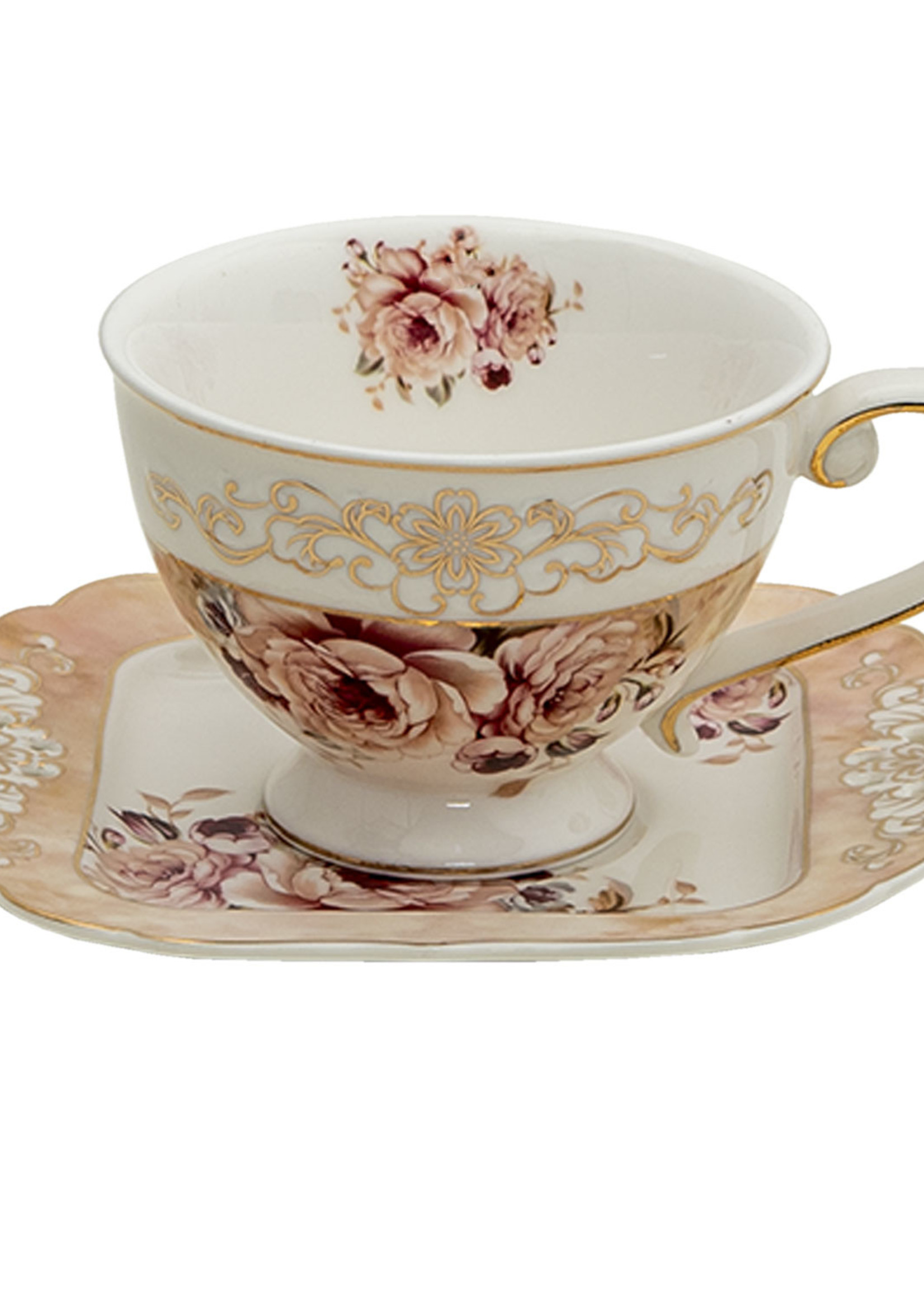 Clayre & Eef Kop en schotel 12*9*7 / 14*15*1 cm / 200 ml 6CE1271