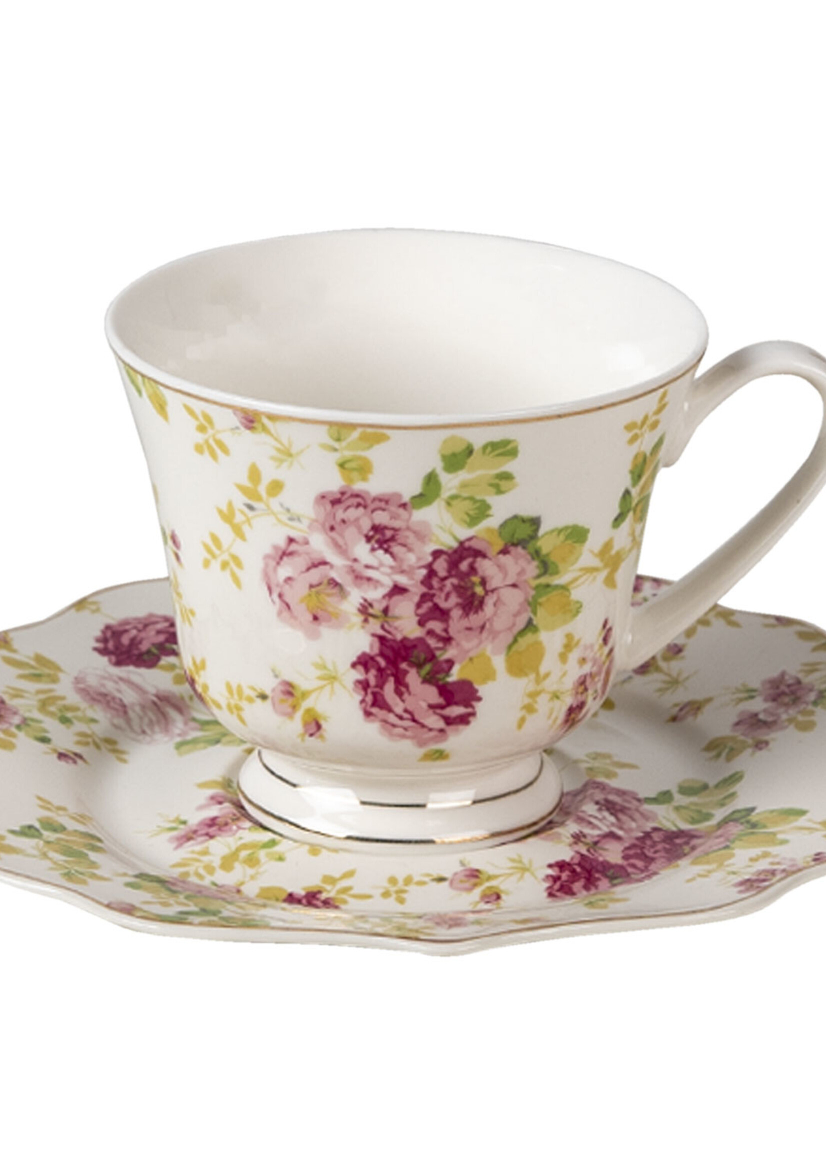 Clayre & Eef Kop en schotel Ø 16*1 / 12* 9*8 cm / 200 ml 6CE1293