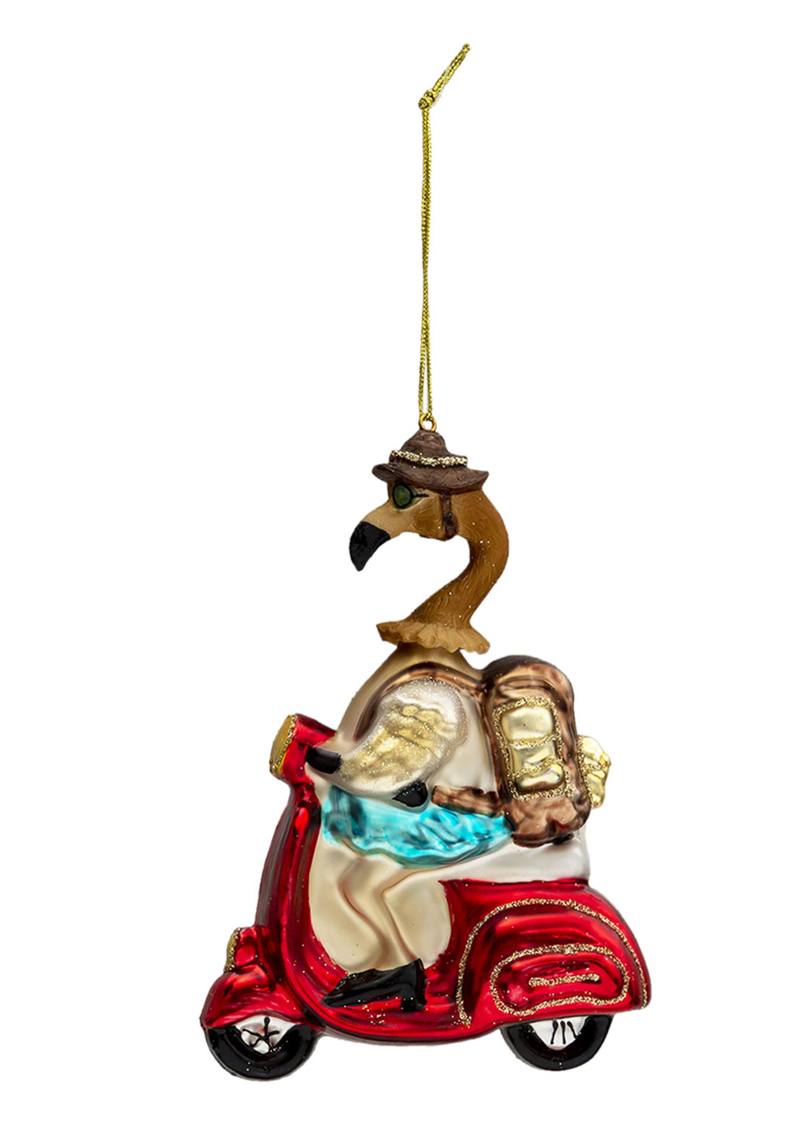 Clayre & Eef Boule de Noël flamant rose en scooter 10*5*13 cm 6GL3310