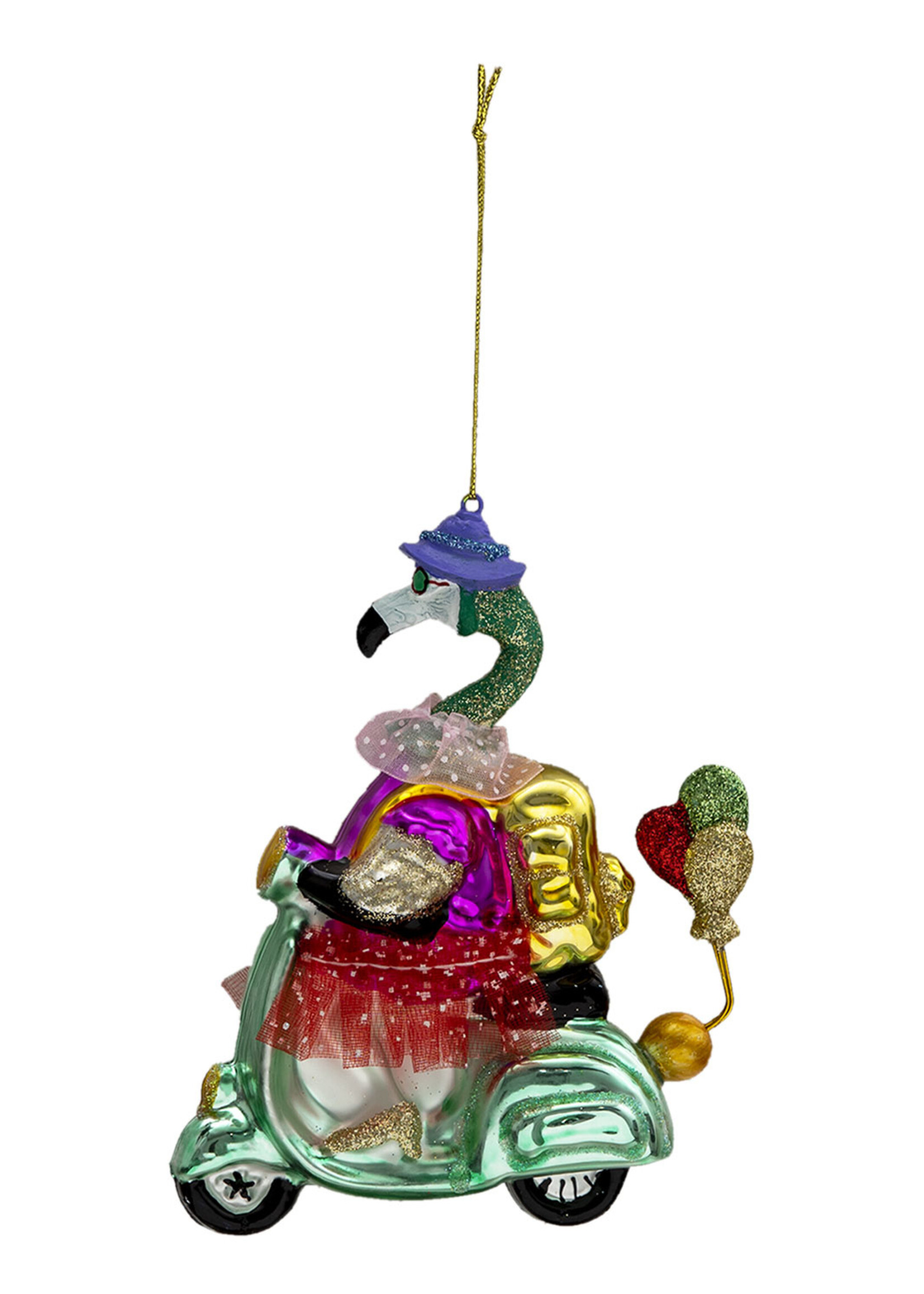 Clayre & Eef Boule de Noël flamant rose en scooter 14*5*12 cm 6GL3311