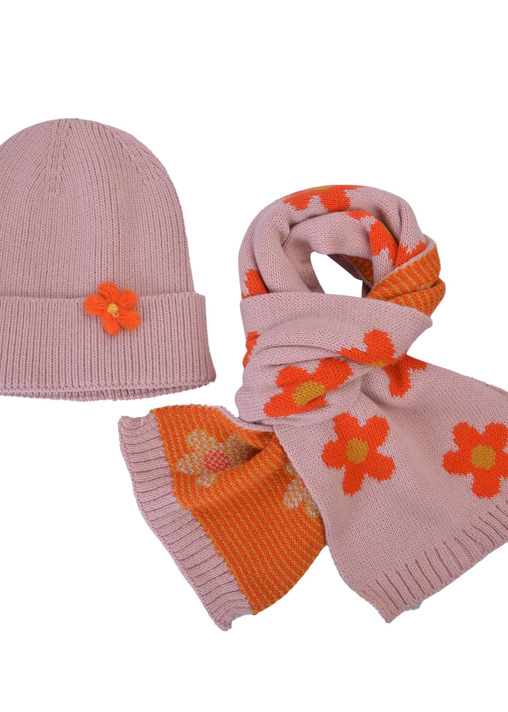 Clayre & Eef Kinder sjaal / muts set roze MLLLSH0002P