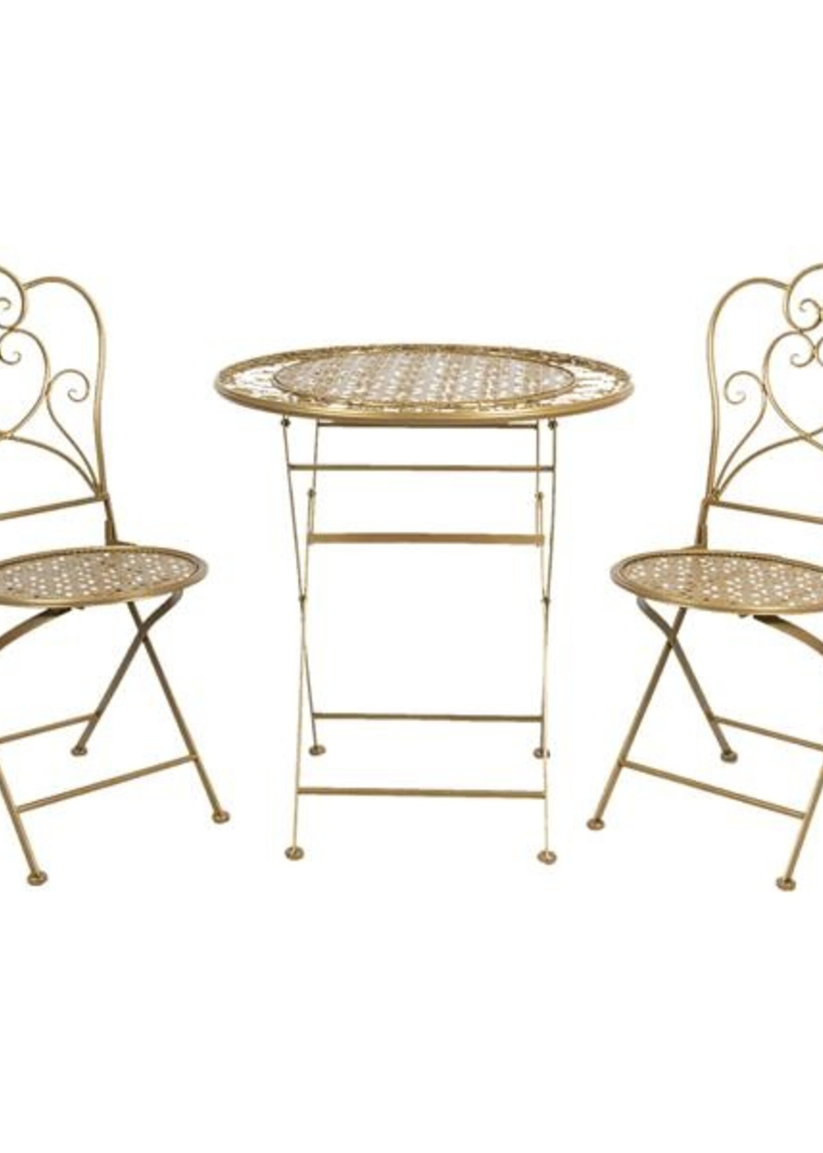 Clayre & Eef Table + 2x Chaise Ø 70*75 / 42*39*93 cm (2) 5Y0222