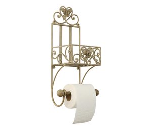 Dérouleur papier toilette en métal beige avec étagère 20x15x43cm