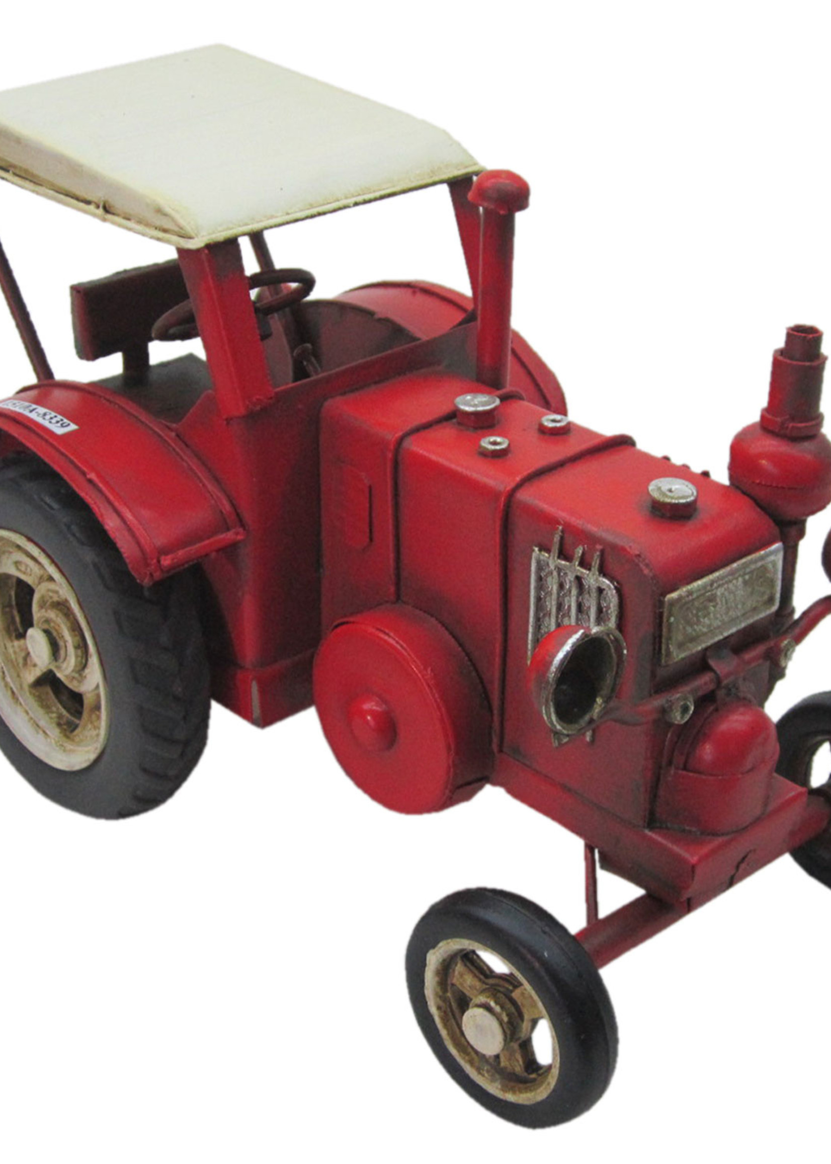 Tracteur miniature en métal rouge, L 27 cm