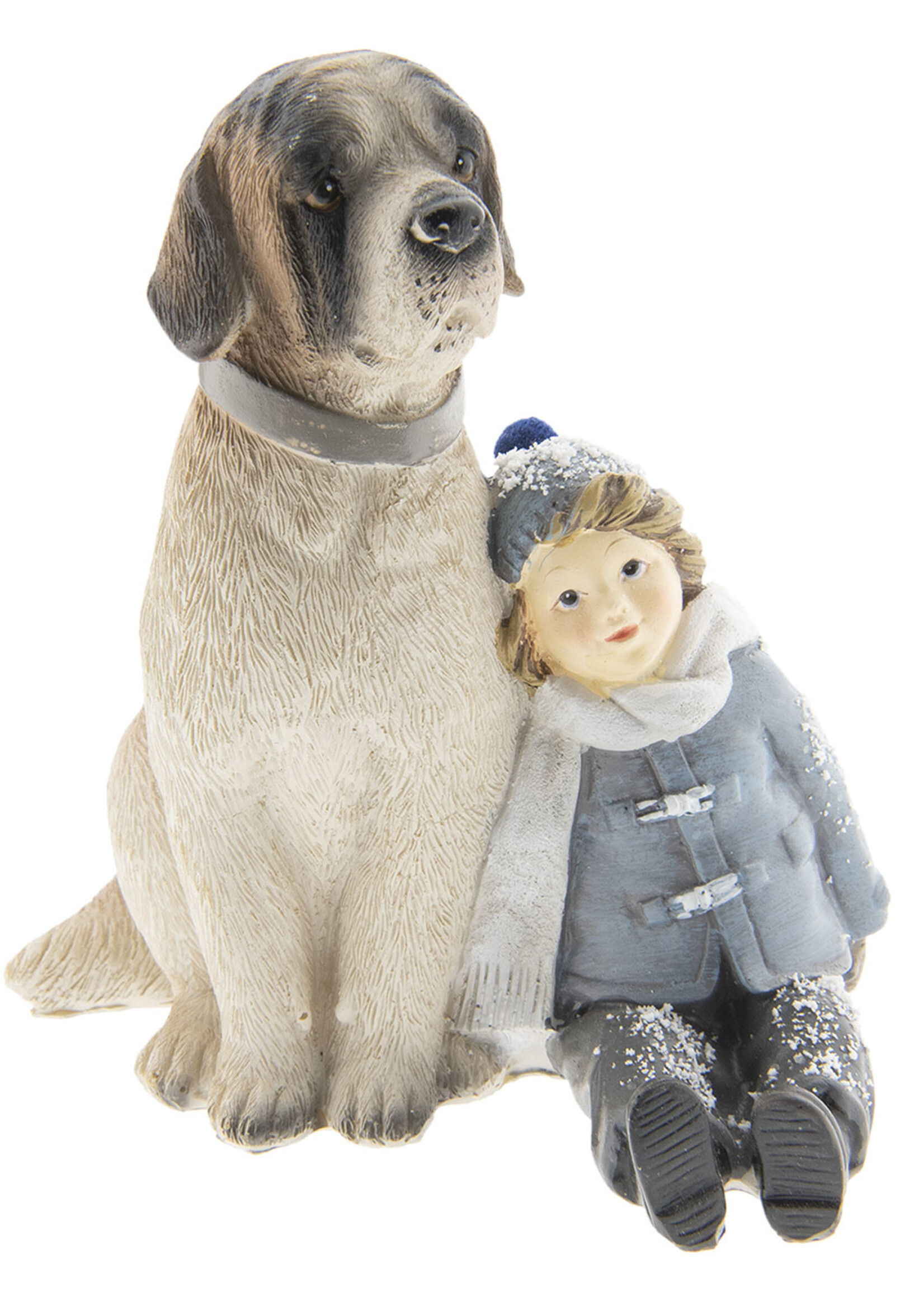 Clayre & Eef Decoratie kind met hond 13*11*15 cm 6PR2409