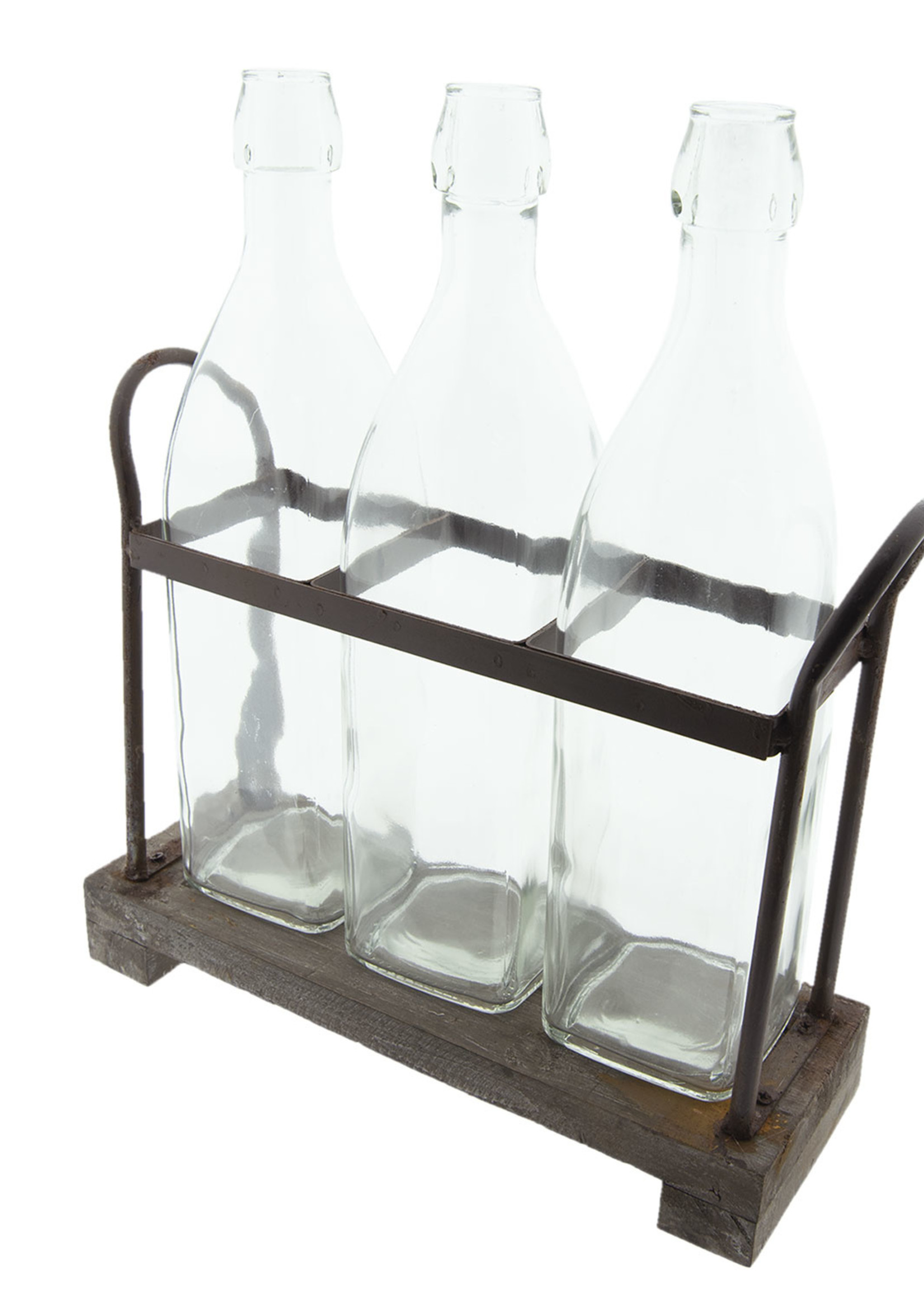 Clayre & Eef Porte-bouteille avec bouteilles 30*10*35 cm / 3*900 ml 6Y3317