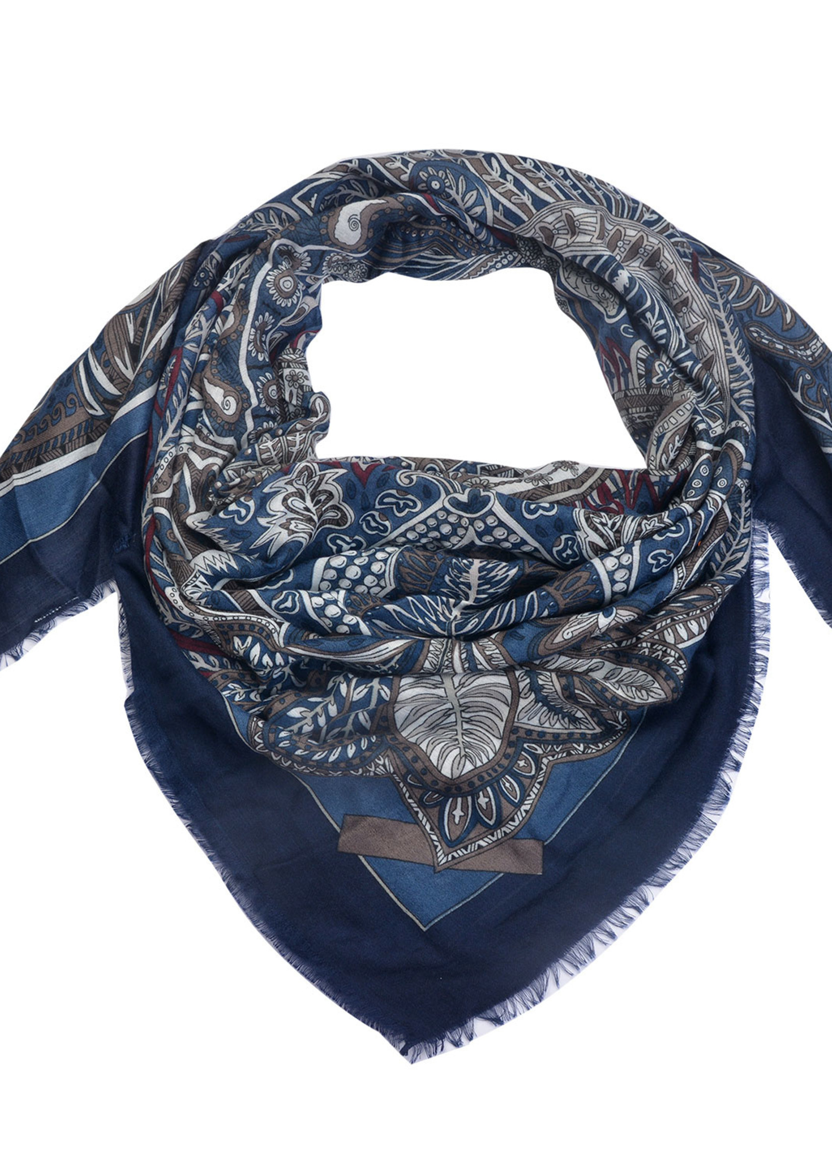 Clayre & Eef Écharpe 135*135 cm bleu MLSC0336BL