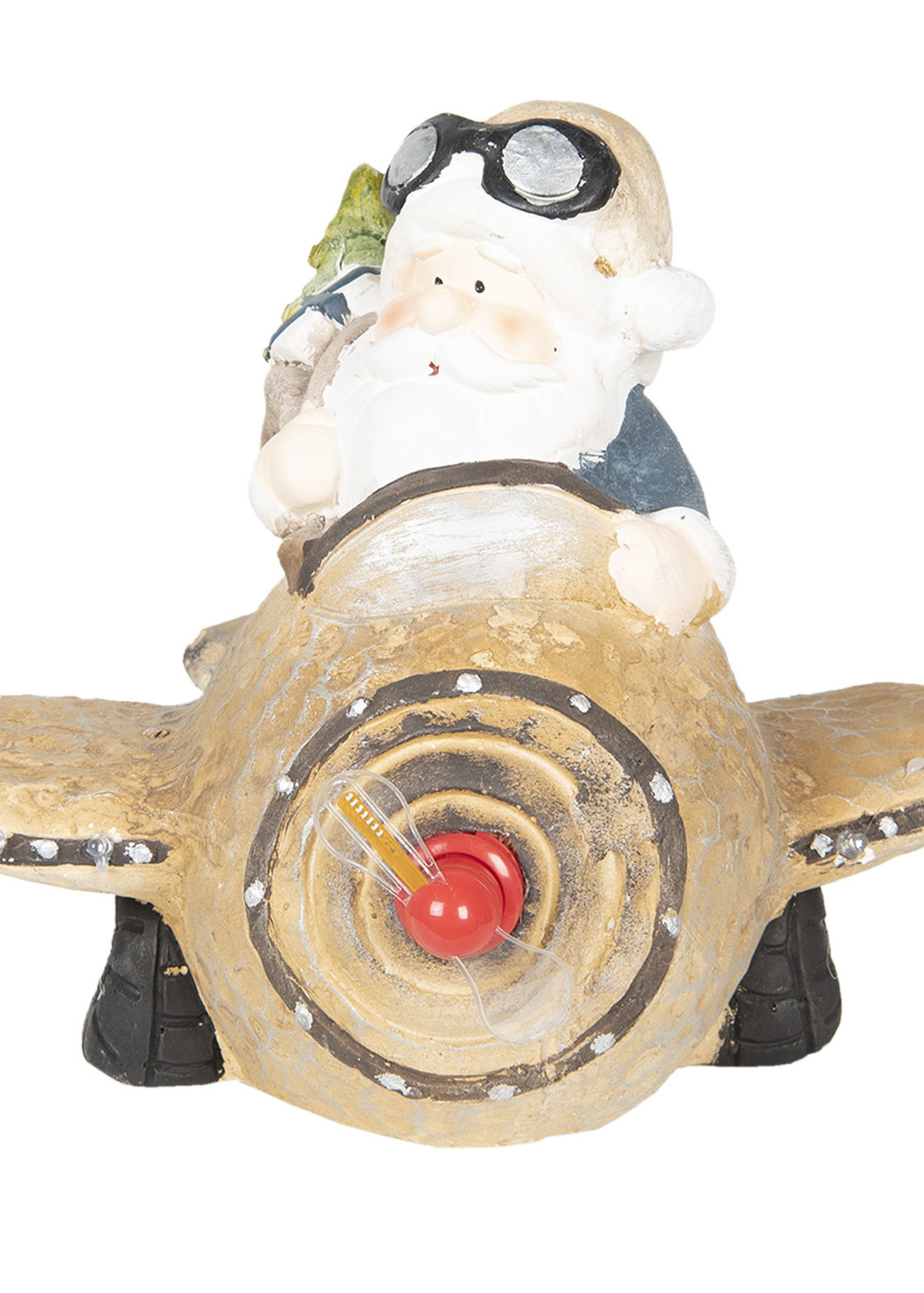 Clayre & Eef Kerstman in vliegtuig LED 35*35*28 cm 2*AA 6CE0995