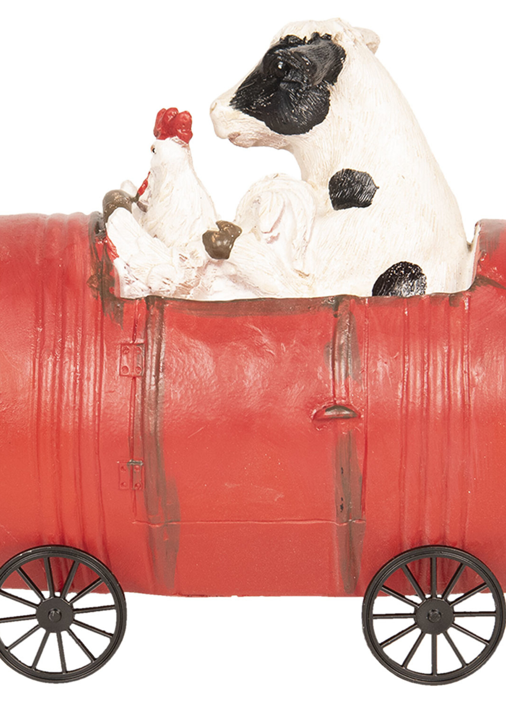 Clayre & Eef Decoratie koe en kip in vat 13*9*14 cm 6PR2613