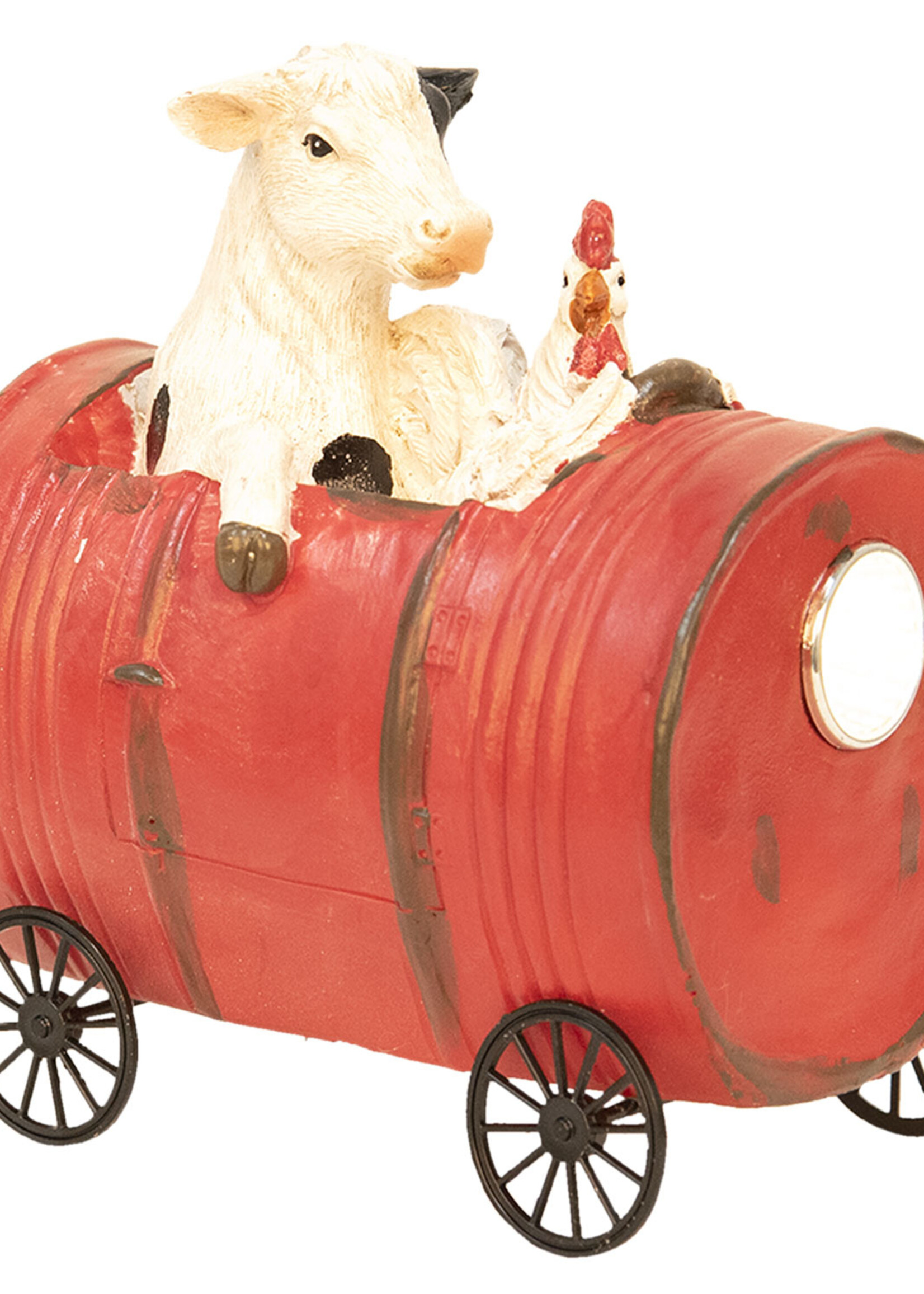 Clayre & Eef Décoration vache et poule dans un tonneau 13*9*14 cm 6PR2613