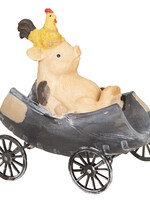 Clayre & Eef Decoratie varken en haan in kar 11*6*11 cm 6PR2615