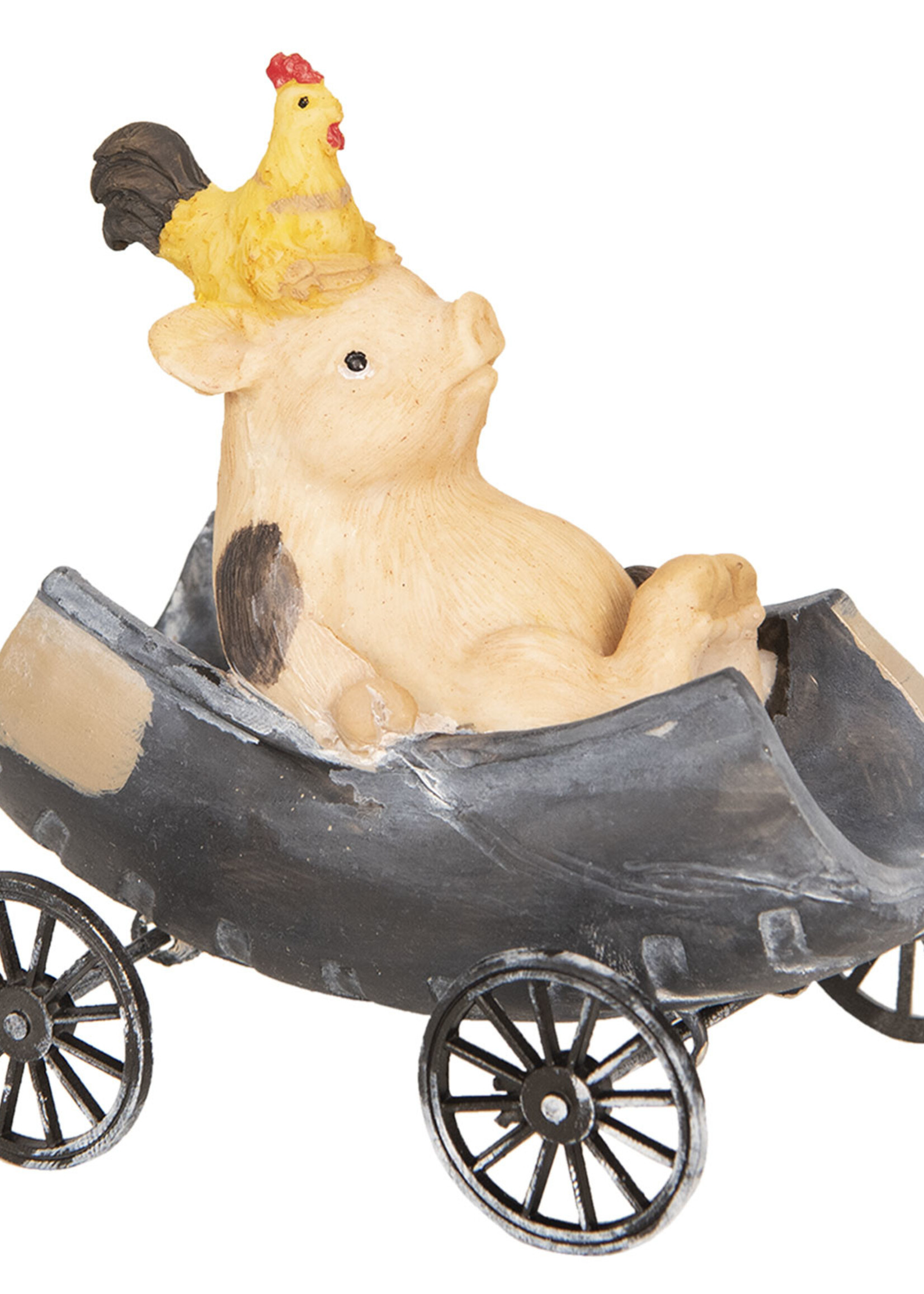 Clayre & Eef Decoratie varken en haan in kar 11*6*11 cm 6PR2615