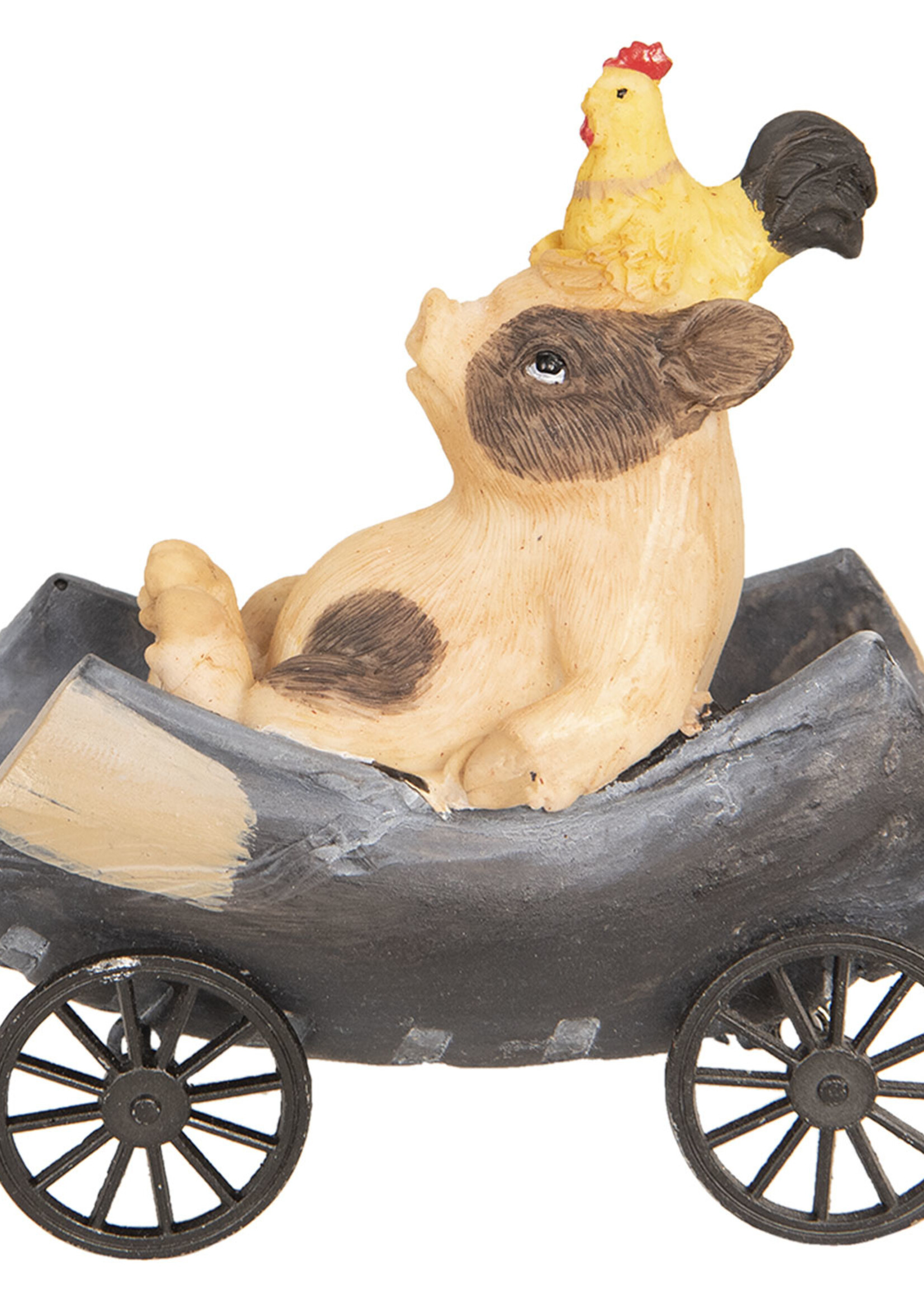 Clayre & Eef Decoratie varken en haan in kar 11*6*11 cm 6PR2615