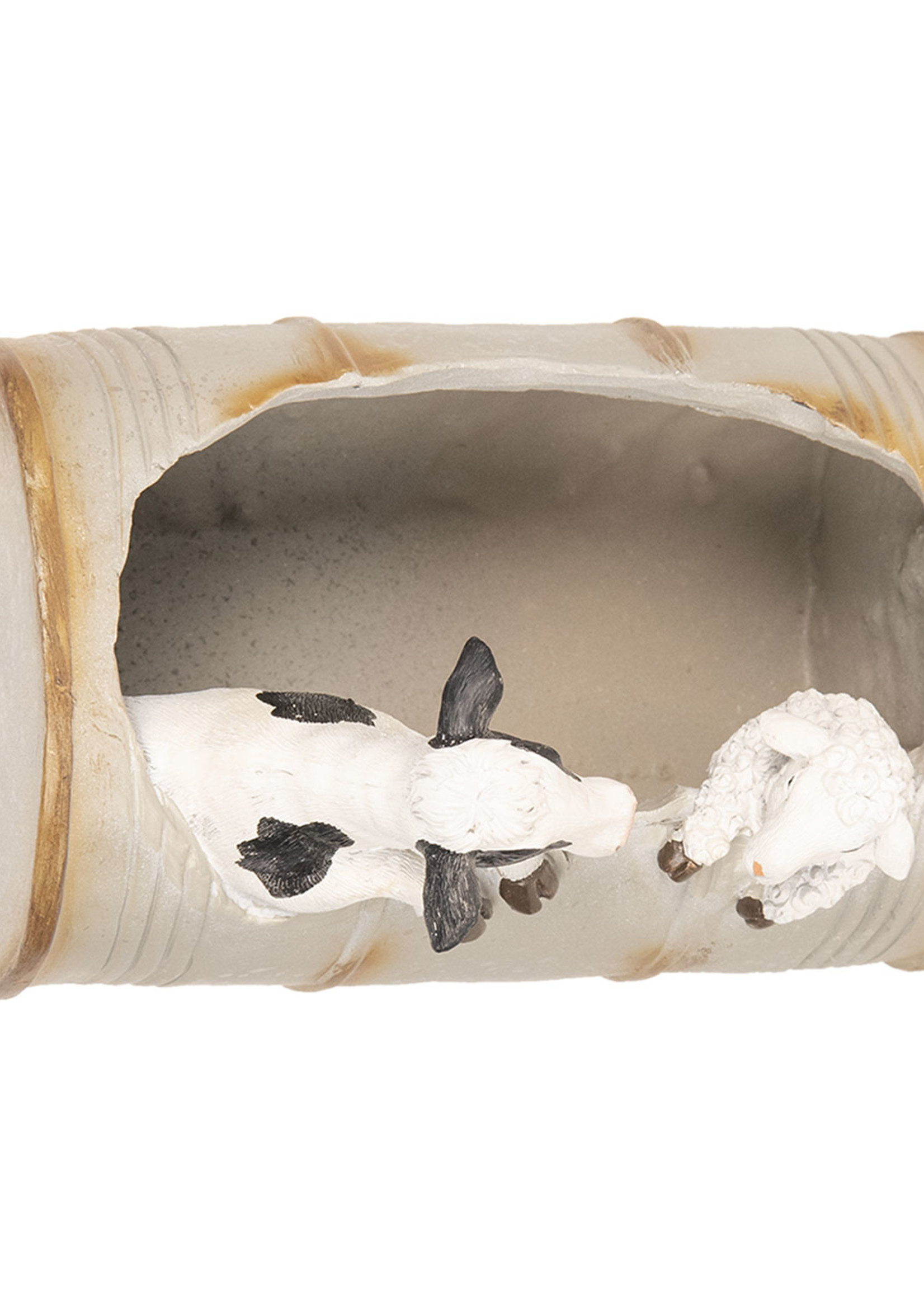 Clayre & Eef Decoratie koe en schaap in vat 20*13*16 cm 6PR2616