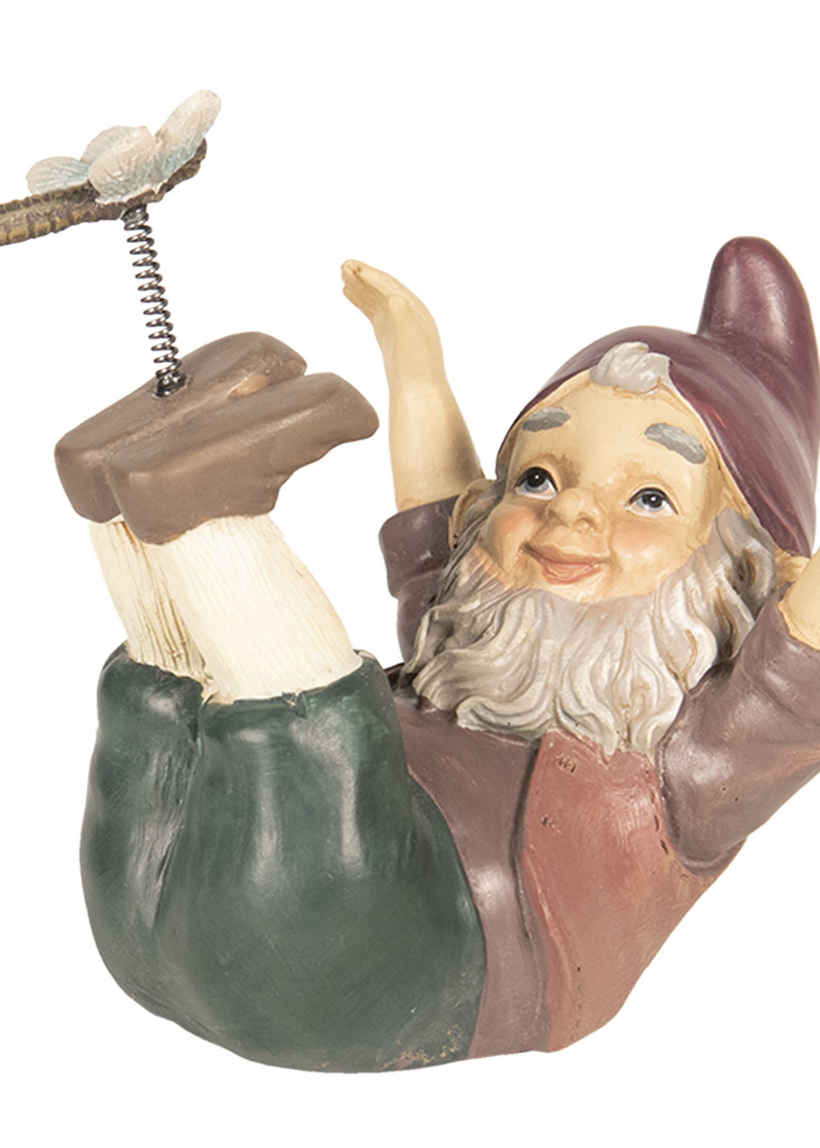 Clayre & Eef Decoratie kabouter liggend met libelle 15*12*13 cm 6PR2647