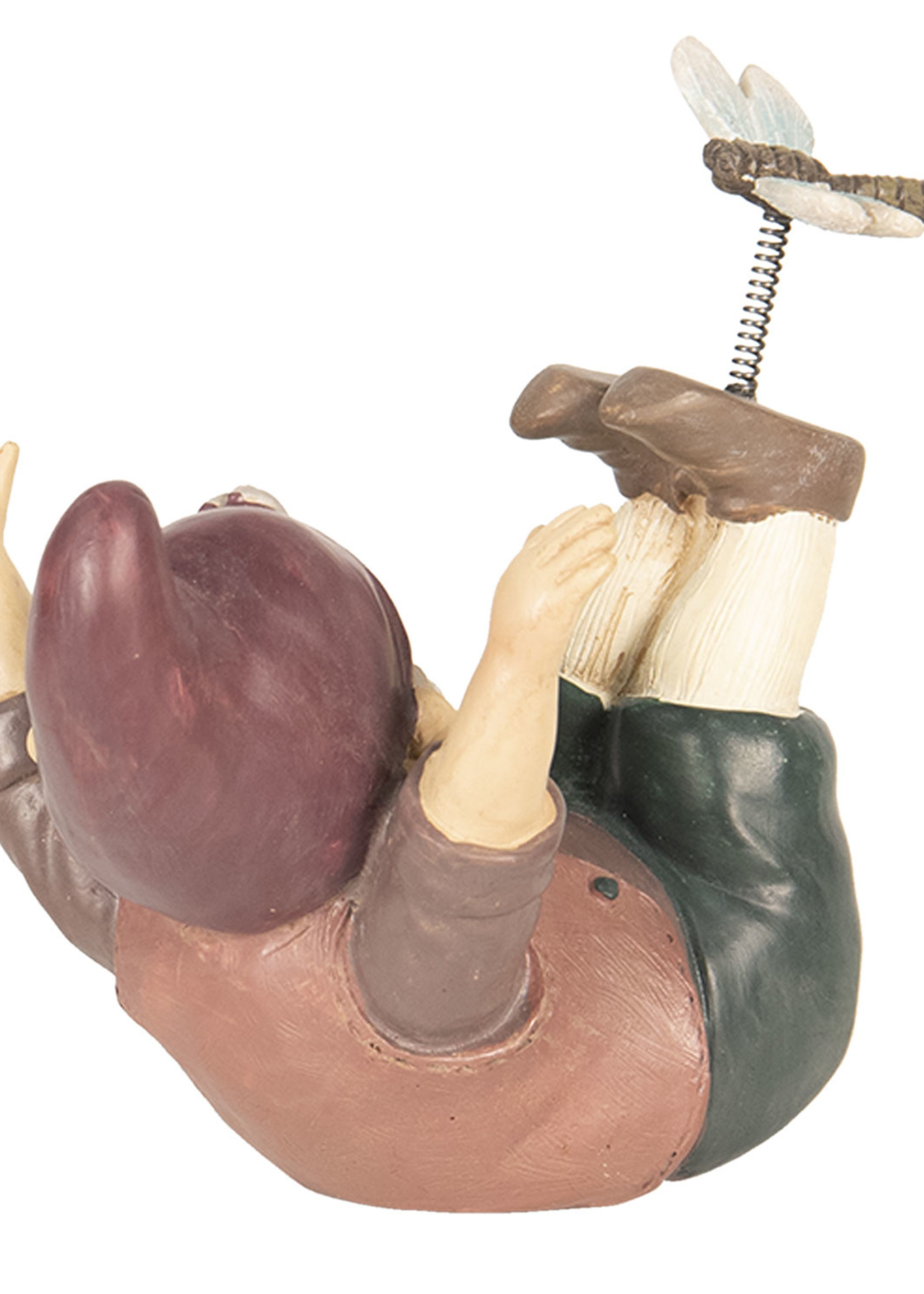 Clayre & Eef Decoratie kabouter liggend met libelle 15*12*13 cm 6PR2647