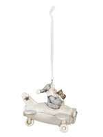 Clayre & Eef Decoratie hanger kerstman in vliegtuig 7*7*6 cm 6PR2759