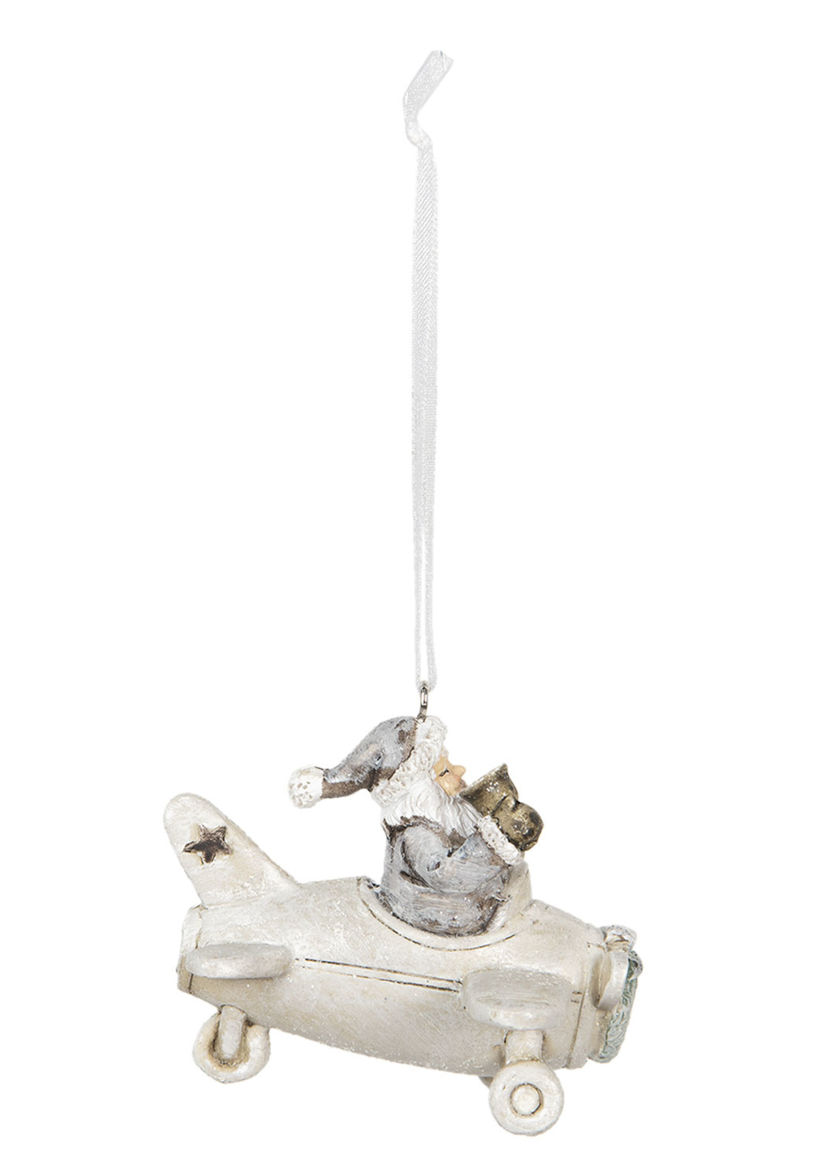 Clayre & Eef Décoration Père Noël en avion pendentif 7*7*6 cm 6PR2759