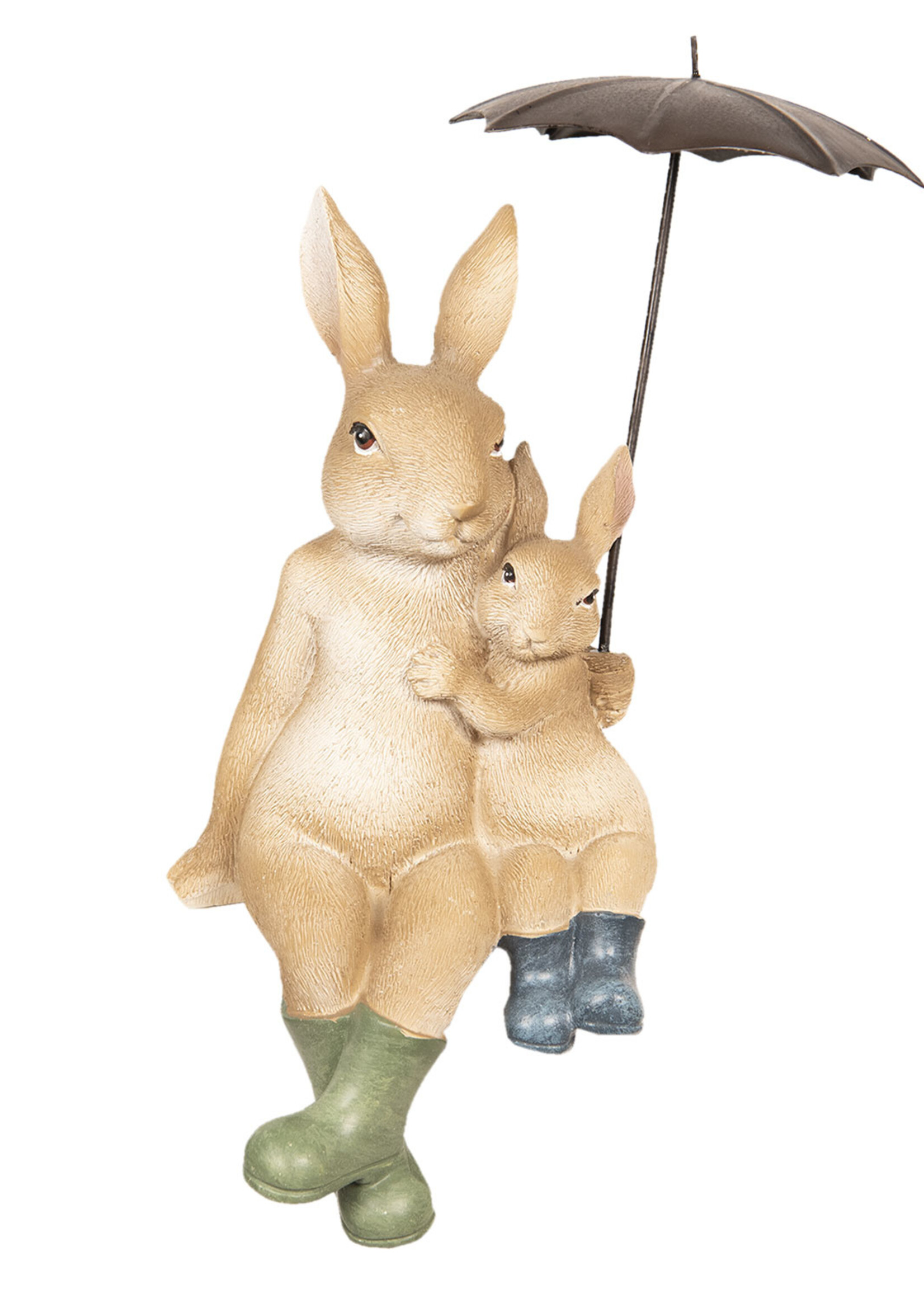 Clayre & Eef Decoratie konijnen zittend onder paraplu 10*9*19 cm 6PR2598