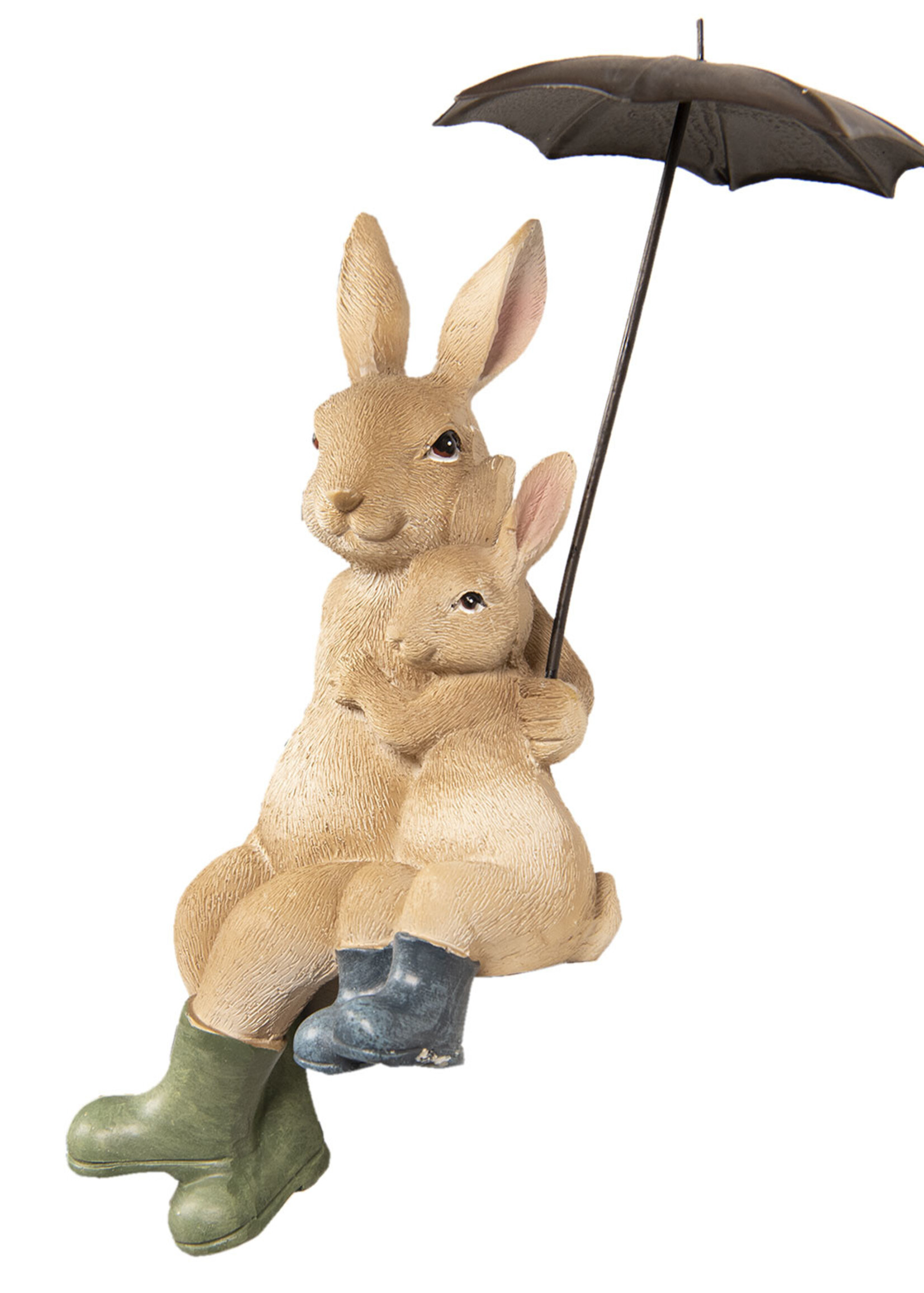Clayre & Eef Décoration lapins assis sous un parapluie 10*9*19 cm 6PR2598