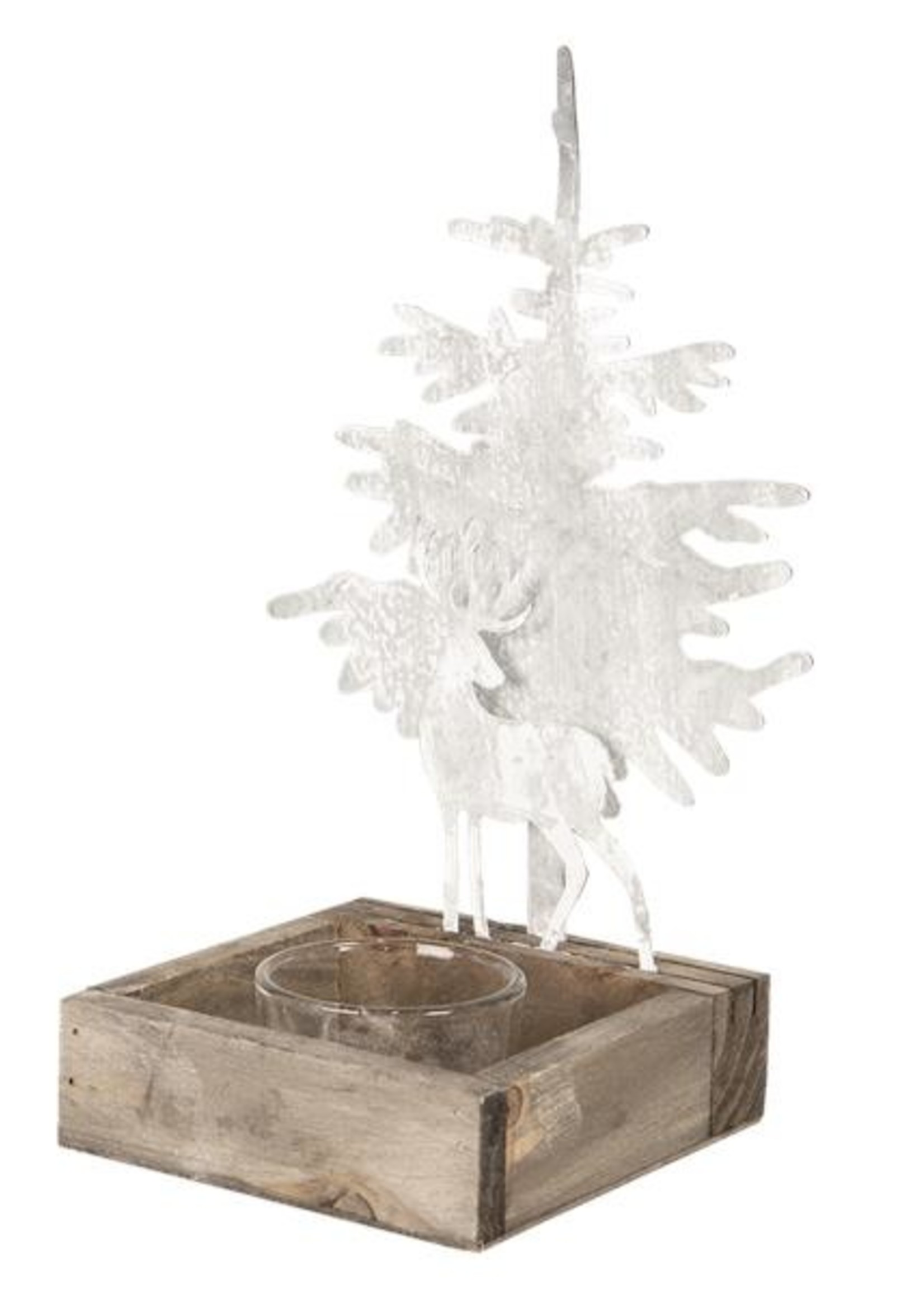 Clayre & Eef Waxinelichthouder met boom en hert 14*10*21 cm 64317