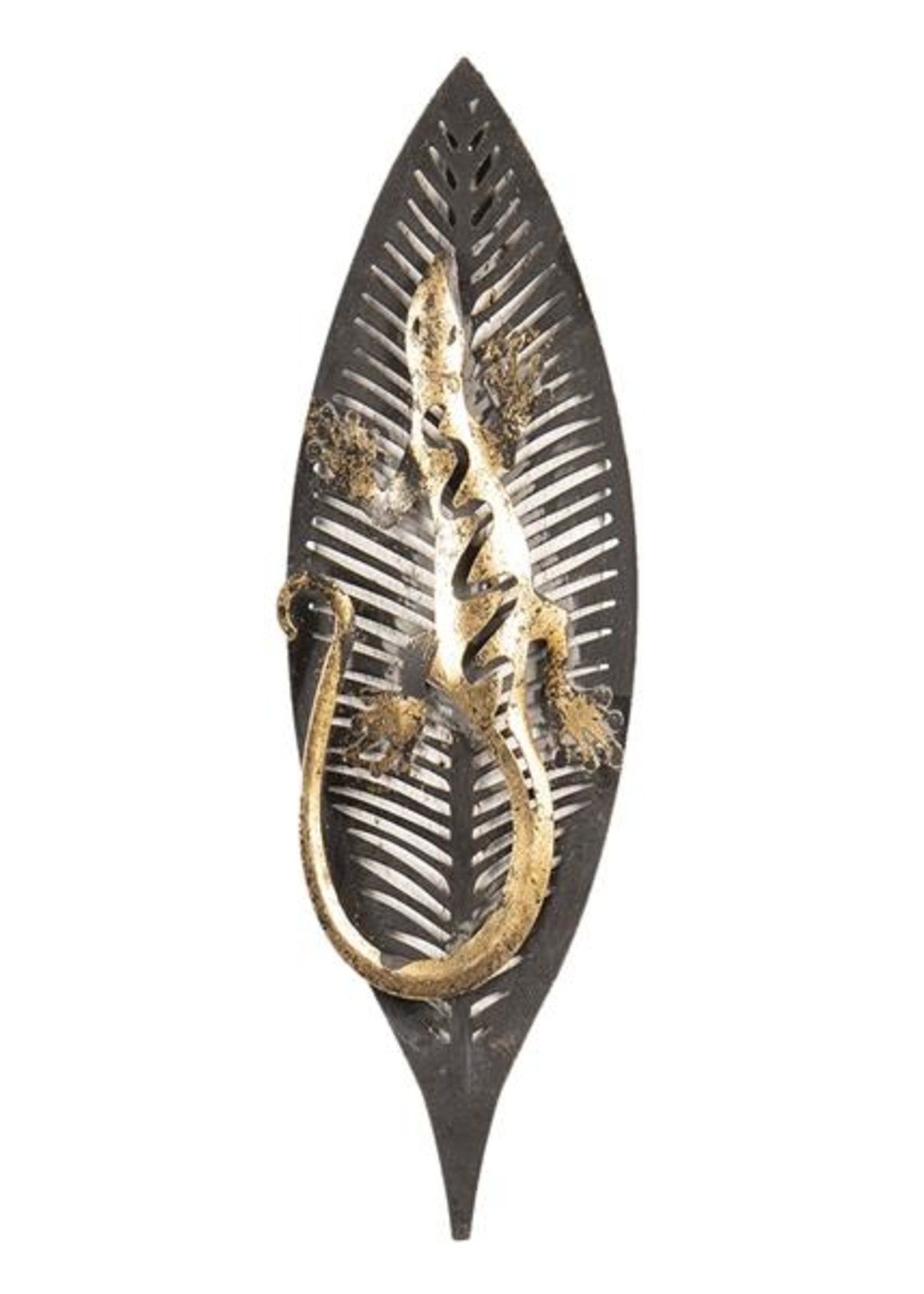 Clayre & Eef Wanddecoratie hagedis op blad 33*3*12 cm 64329