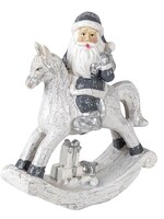 Clayre & Eef Décoration Père Noël sur cheval à bascule 13*6*17 cm 6PR3410