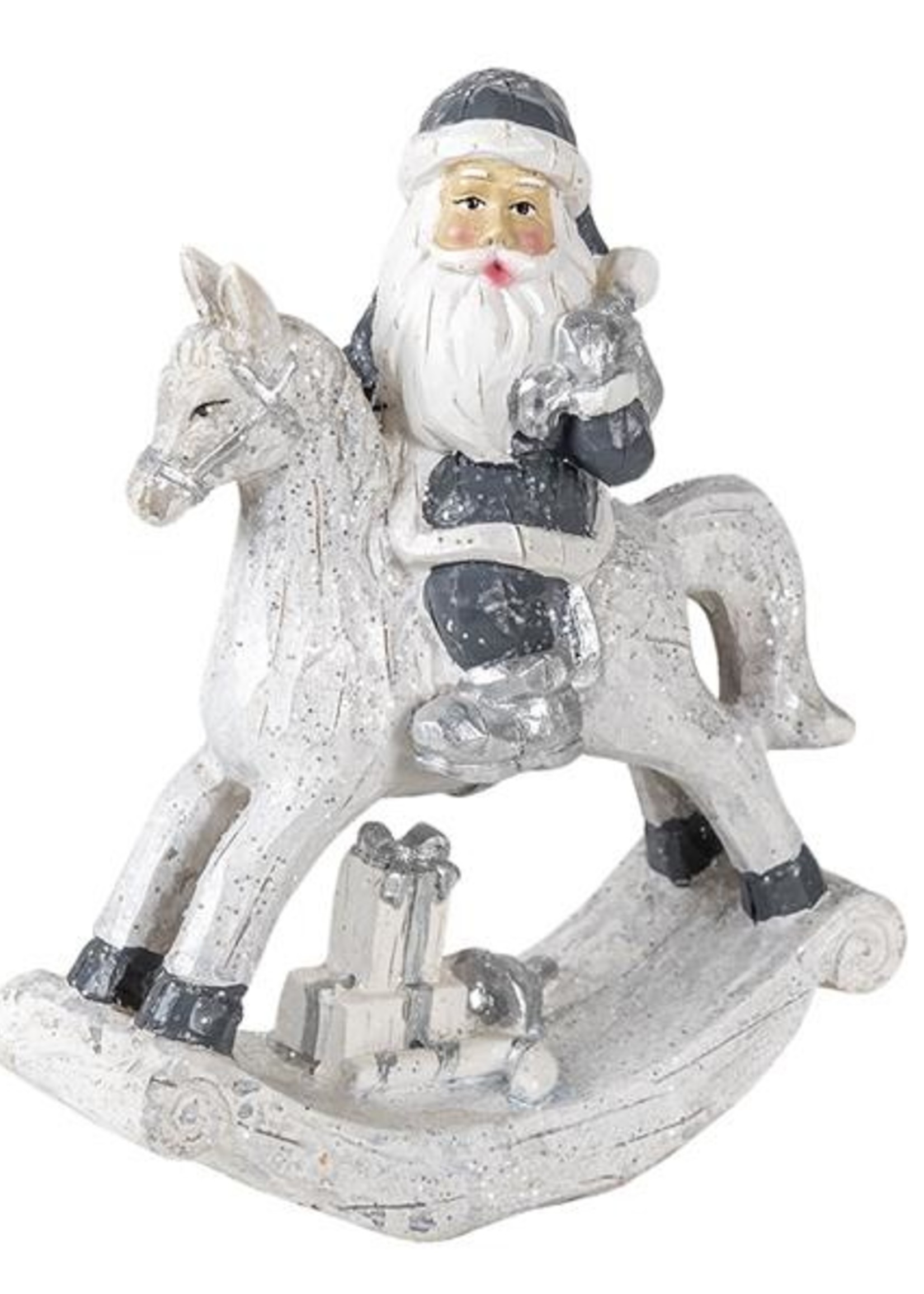 Clayre & Eef Décoration Père Noël sur cheval à bascule 13*6*17 cm 6PR3410