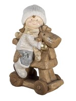 Clayre & Eef Decoratie kind op houten paard 33*21*46 cm 6MG0013