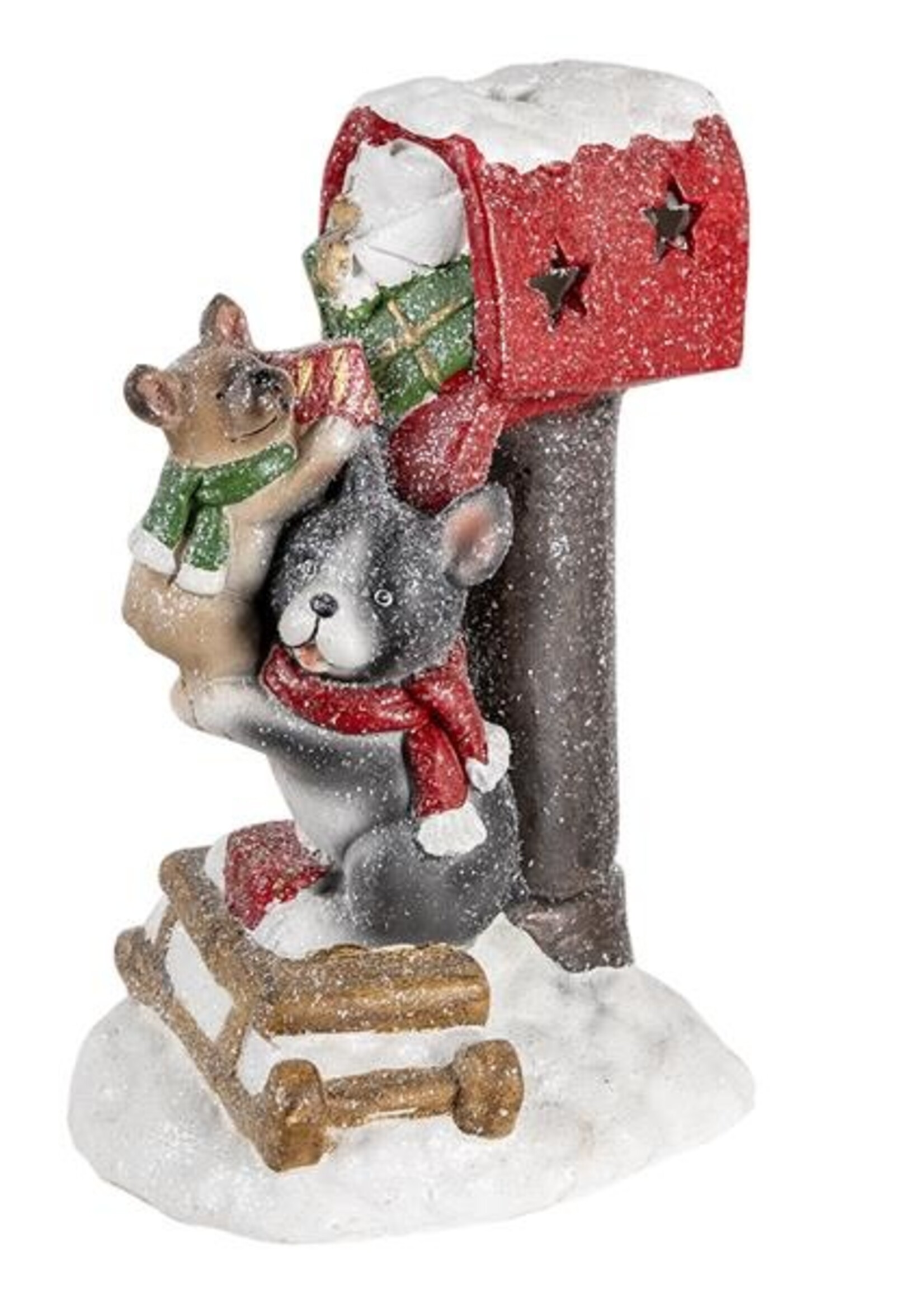 Clayre & Eef Decoratie honden bij brievenbus LED 22*19*35 cm 6MG0012